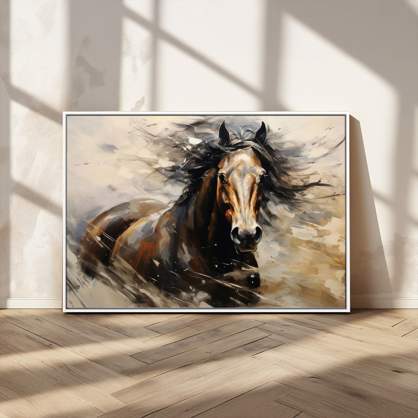 53001-MGV-FC-36X24_White-Abstract Wall Art Horse Print - Large Western Horse Canvas - Farmhouse Woodland Wall Art - Framed