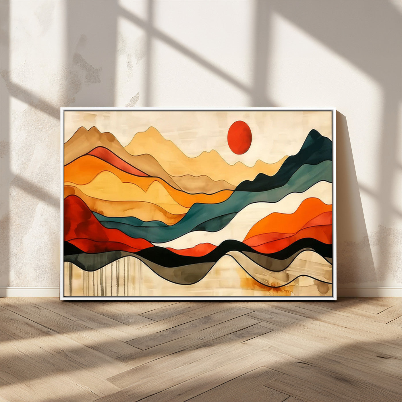 23241-MGV-CV-36X24-Mid Century Wall Art Print - Abstract Woodland Print - Modern Art Panoramic Mountain Wall Art