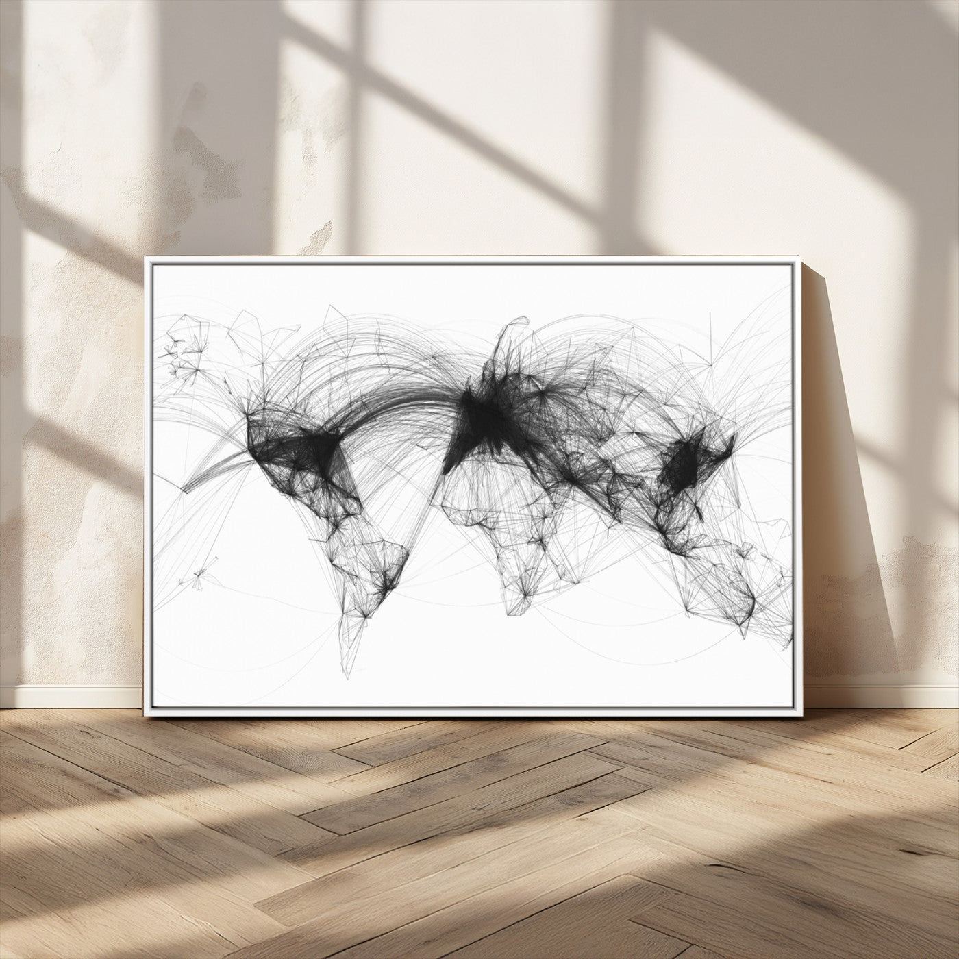 Black-Flight-Routes-MGV-FC-36X24_White-Flight Routes Air Traffic Map Canvas Wall Art - Framed - Ready to Hang