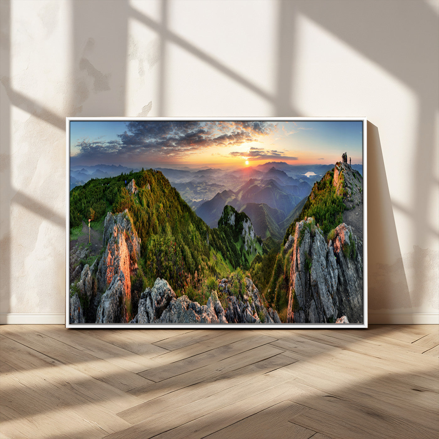 51582565-MGV-CV-36X24-Mountain Sunset Panoramic Wall Art Canvas Print – Framed Scenic Wilderness Scene with Majestic Summit Artwork for Home, Office