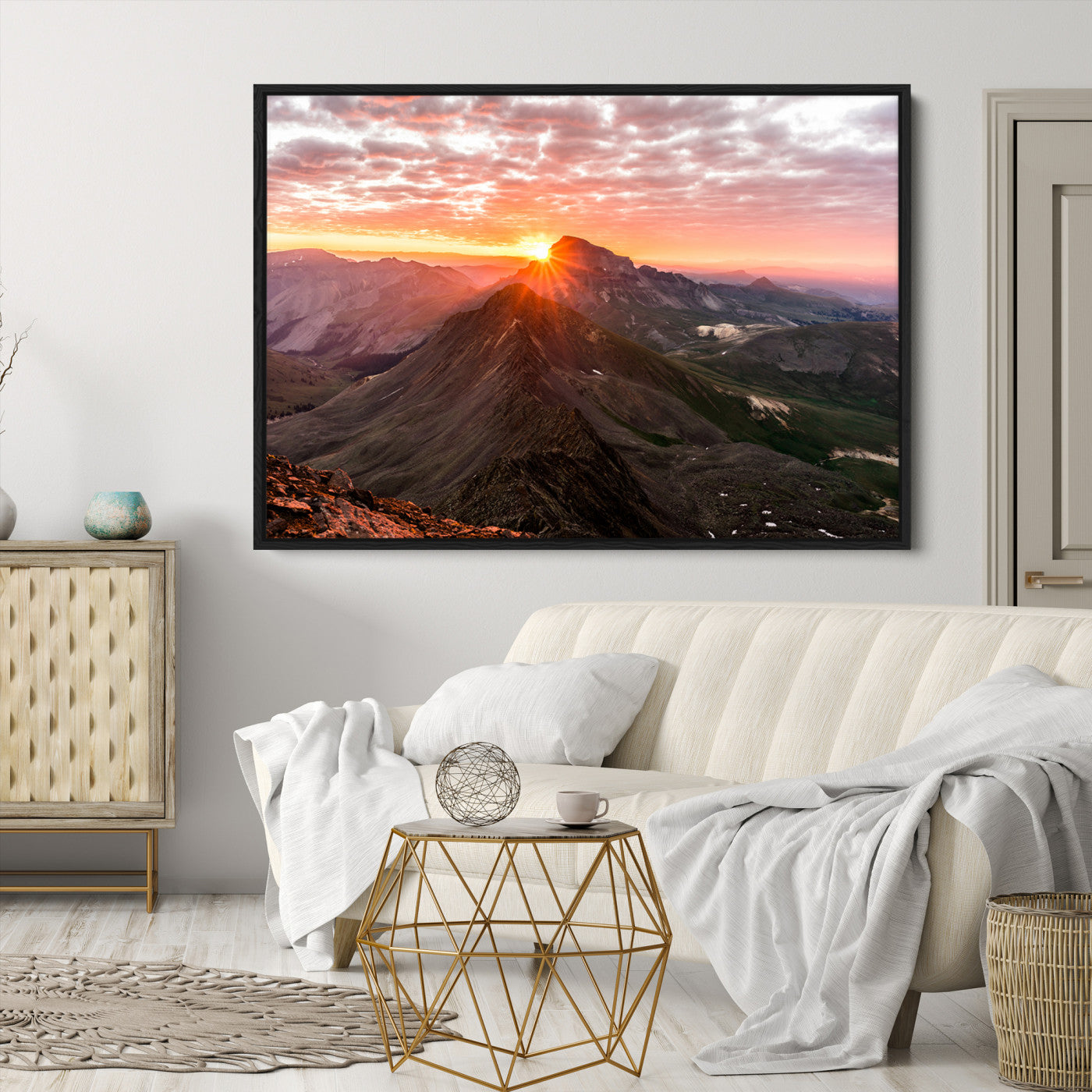 -Mountain Sunrise Wall Art Canvas Print, Framed Alpine Ridge Art Picture Print, Mountain Range