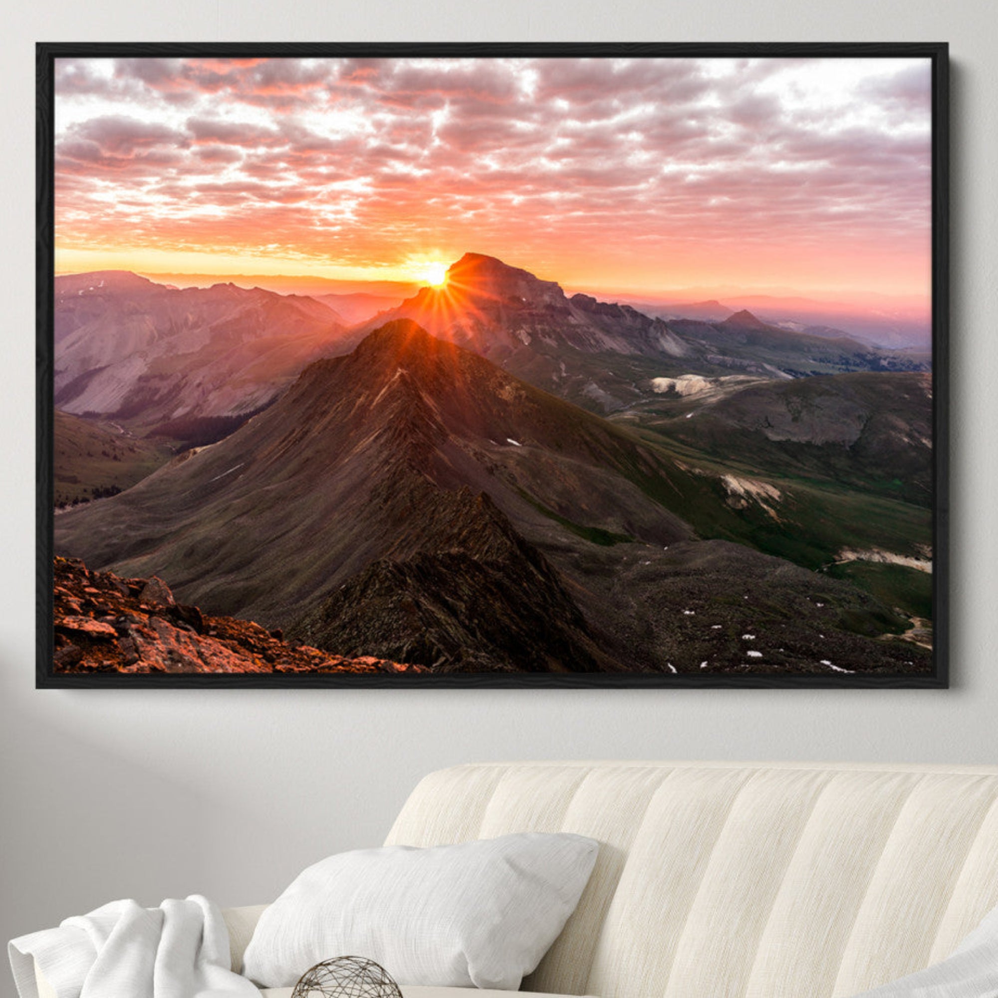 50957419-MGV-CV-36X24-Mountain Sunrise Wall Art Canvas Print – Alpine Ridge Morning Light Misty Peaks Nature Landscape Artwork for Home Office