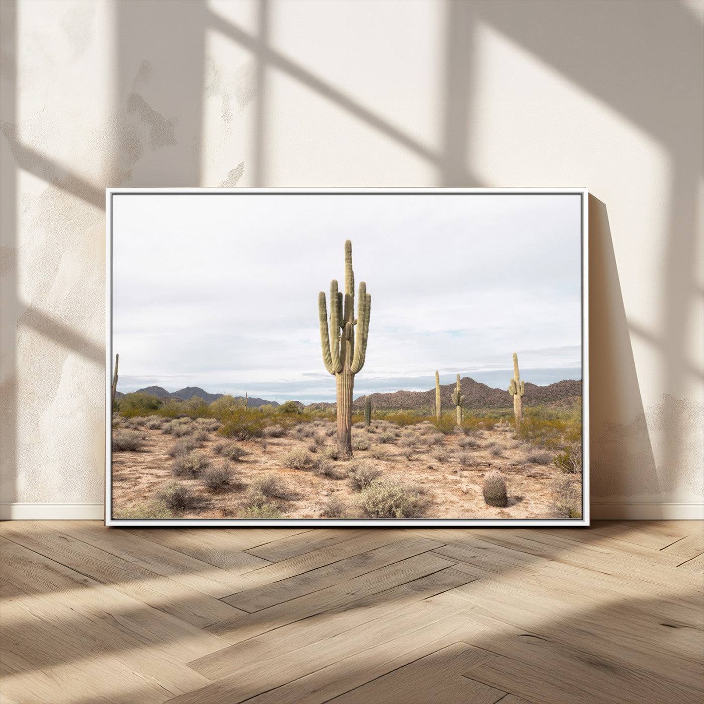 MGV-FC-36X24 - Saguaro Cactus Wall Art Canvas Print, Framed Desert Cactus Art Picture Print, Earthy Desert Perfect Southwestern Boho Decor Artwork