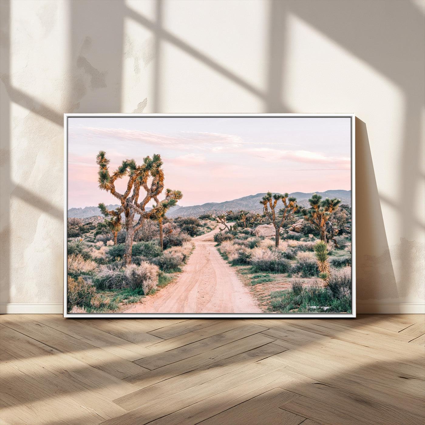 MGV-FC-36X24 - Desert Trail Wall Art – Canvas Print of Joshua Trees & Sunset Glow, Sandy Path Wilderness, Scenic Nature Escape Decor for Living Room, Office or Bedroom