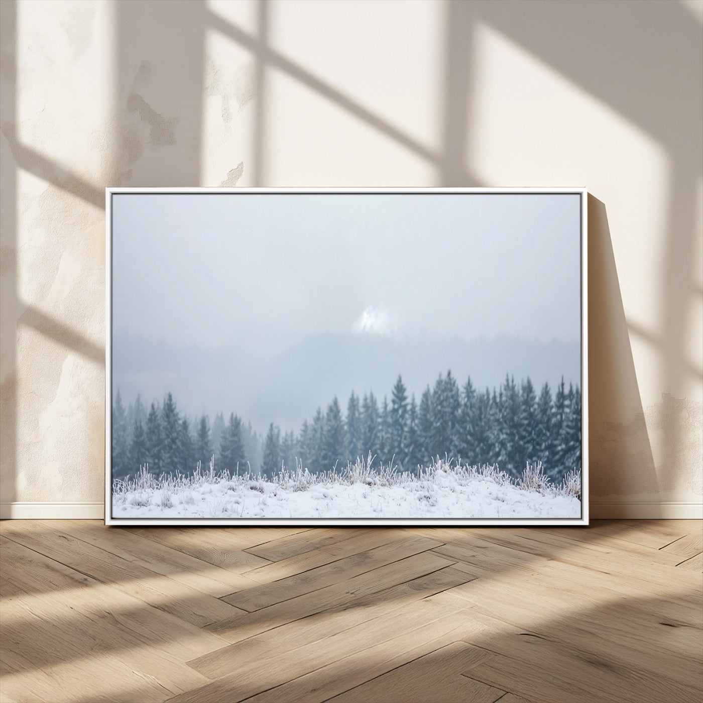 33033082-MGV-CV-36X24-Winter Forest Wall Art Canvas Print – Framed Snowy Landscape Art Picture Misty Tree Scene Artwork for Home Office