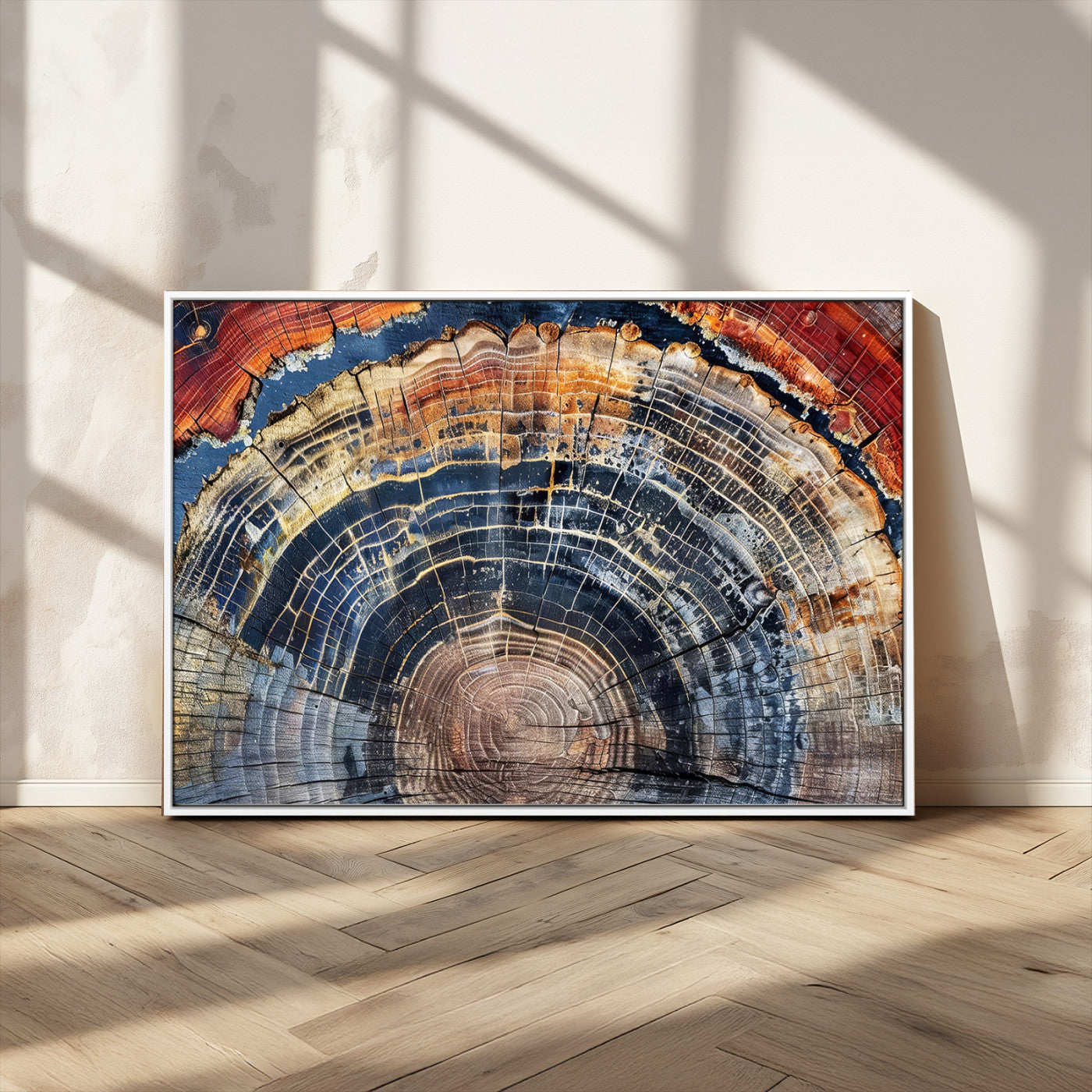 -Tree Rings Wall Art Canvas Print – Framed Petrified Wood Modern Rustic Nature Scene Artwork for Home Office