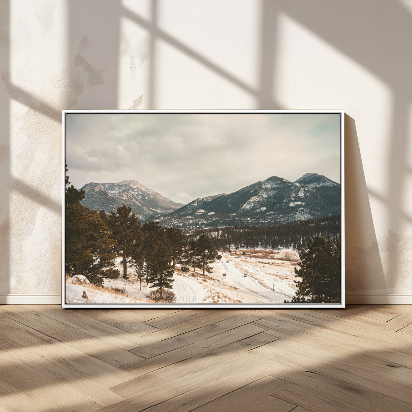 -Mountain Landscape Wall Art Canvas Print – Framed Snowy Peaks Alpine Aesthetic Rustic Winter Scene Artwork for Home Office
