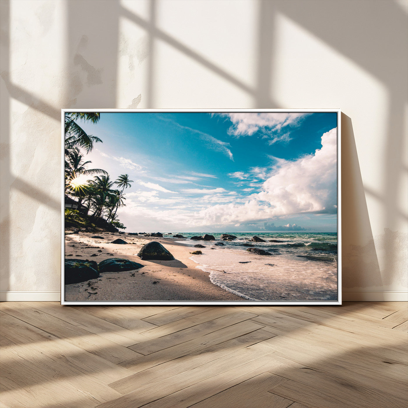 95301406-MGV-CV-36X24-Tropical Beach Wall Art Canvas Print – Framed Ocean Waves Relaxing Seascape Coastal Nature Scene Artwork for Home Office