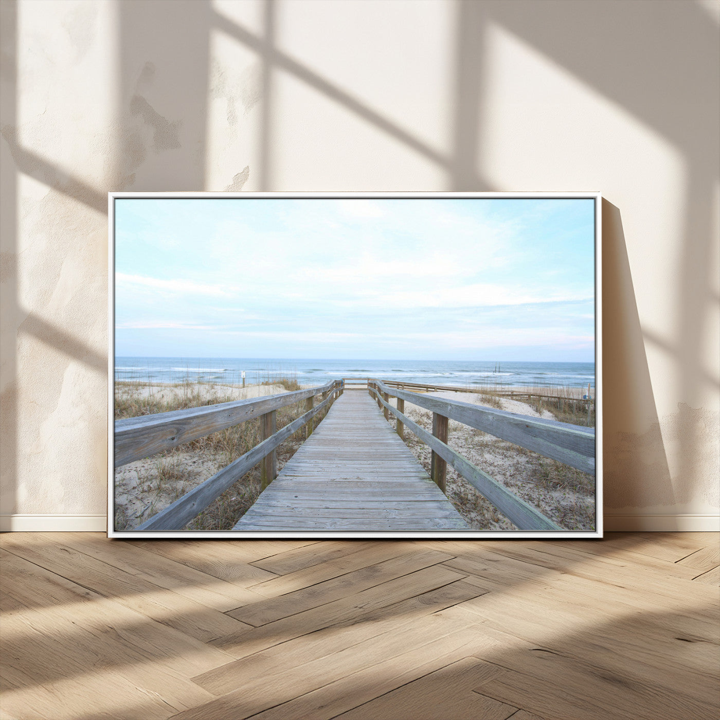 31602988-MGV-CV-36X24-Beach Boardwalk Wall Art Canvas Print – Framed Coastal Serenity Ocean View Nature Scene Artwork for Home Office
