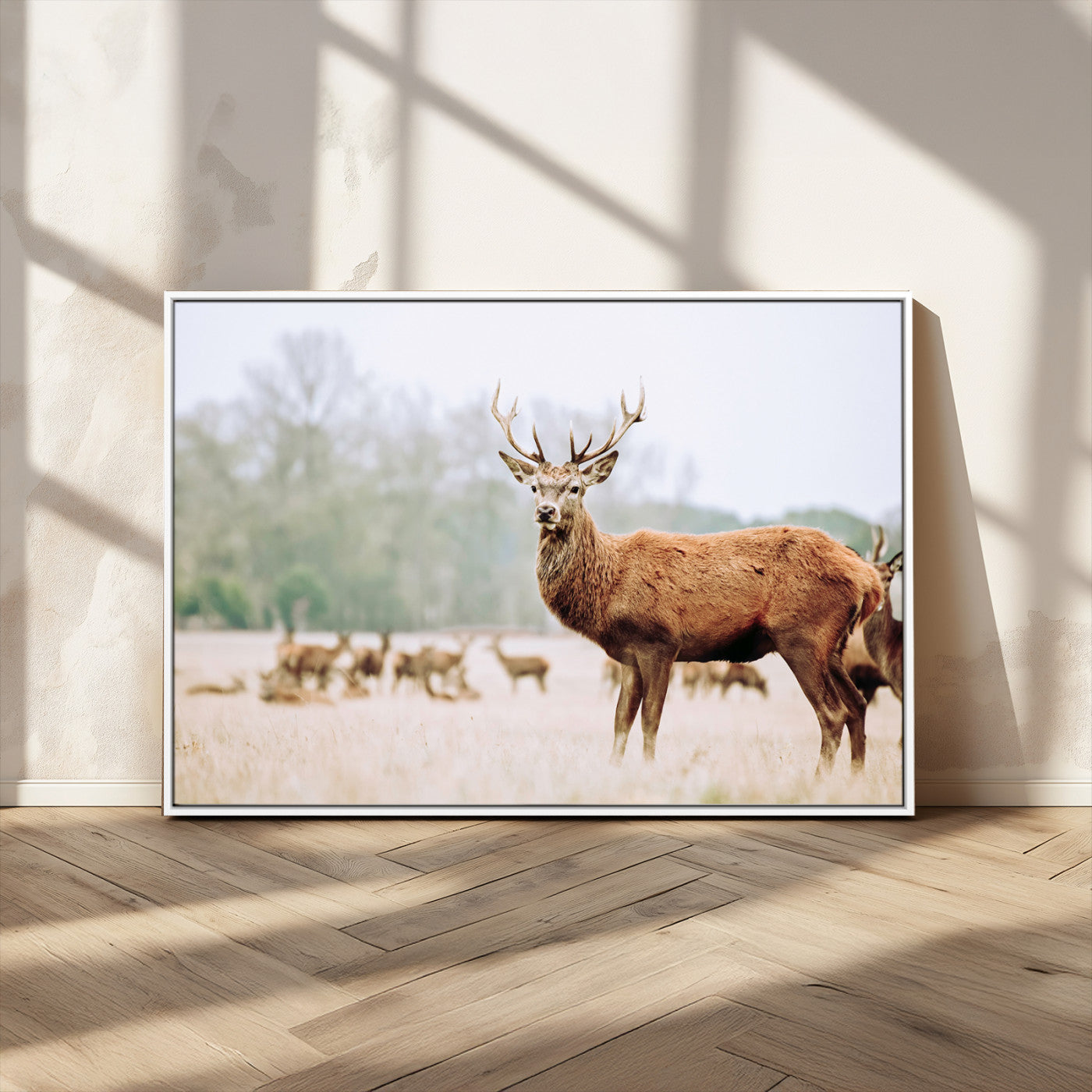 53240224-MGV-CV-36X24-Rustic Deer Wall Art Canvas Print – Forest Woodland Stag Nordic Animal Scenic Nature Artwork for Home, Cabin