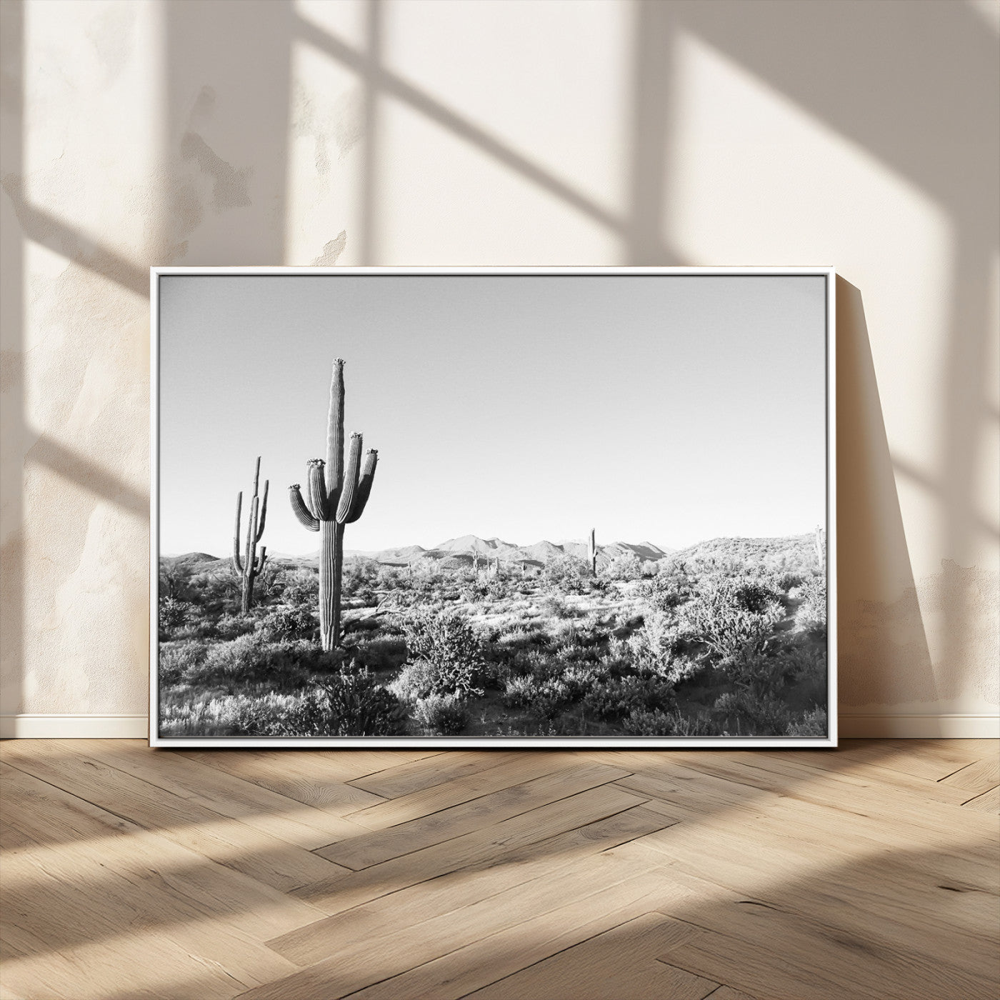 85205054-MGV-CV-36X24-Saguaro Cactus Wall Art Canvas Print – Framed Monochrome Landscape Scenic Arizona Minimalist Western Artwork for Home, Office