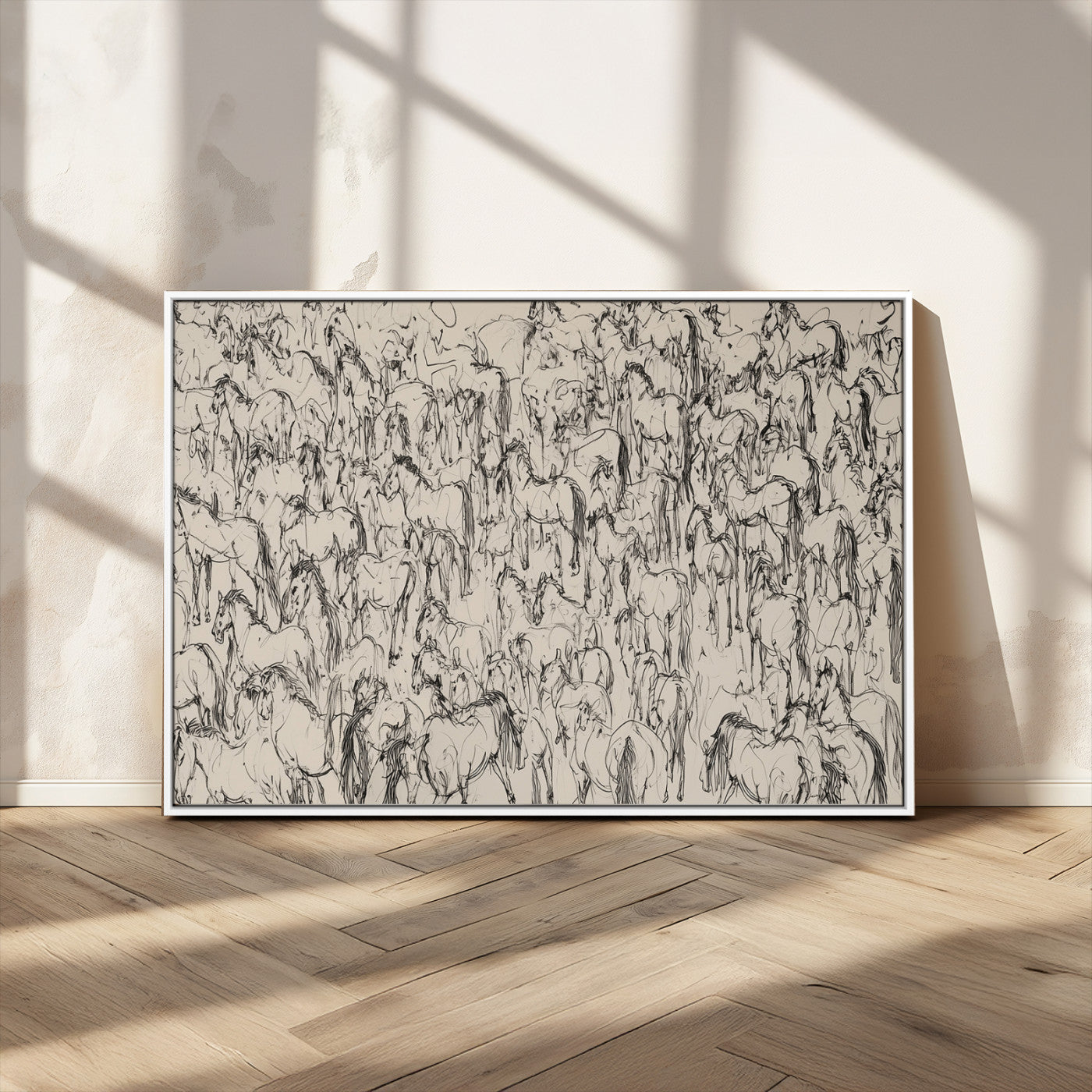 12358908-MGV-CV-36X24-Wild Horse Stampede Wall Art Canvas Print – Monochrome Running Horses Dynamic Motion Elegant Artwork for Home, Office