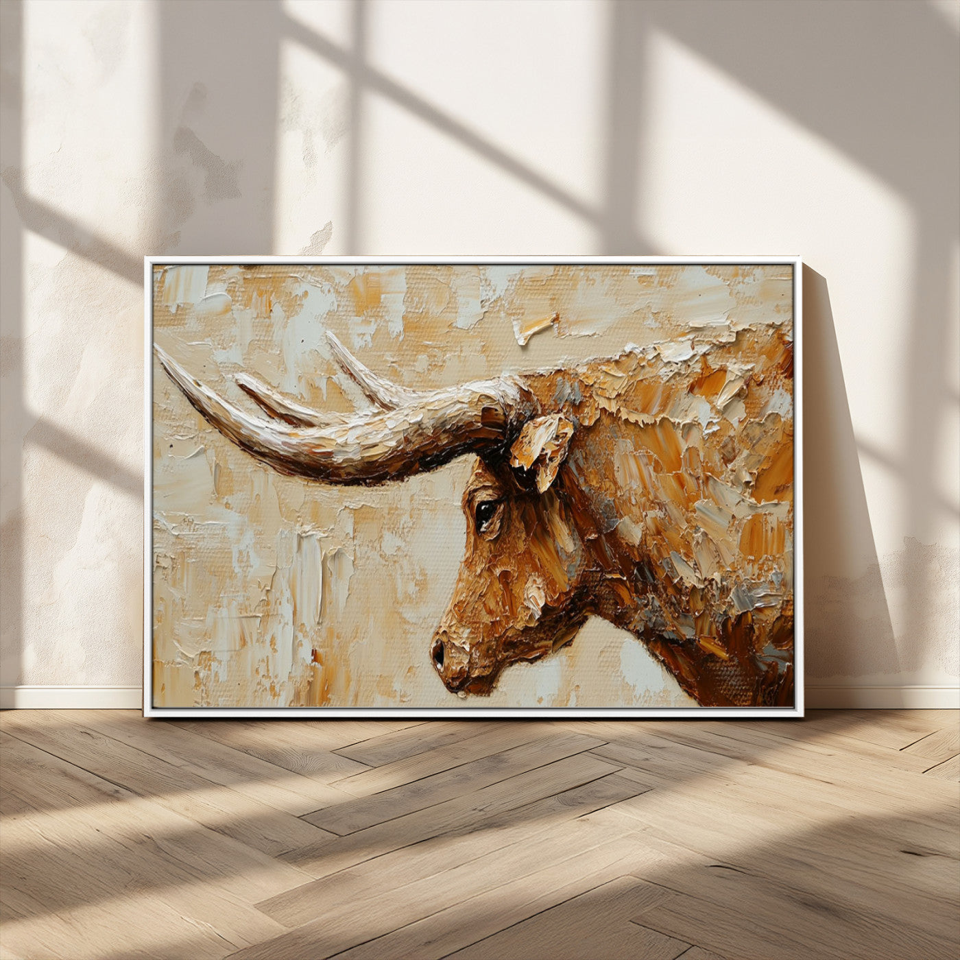 -Rustic Longhorn Bull Wall Art Canvas Print – Vintage Western Cattle Scene, Texas Steer Artwork for Home, Office