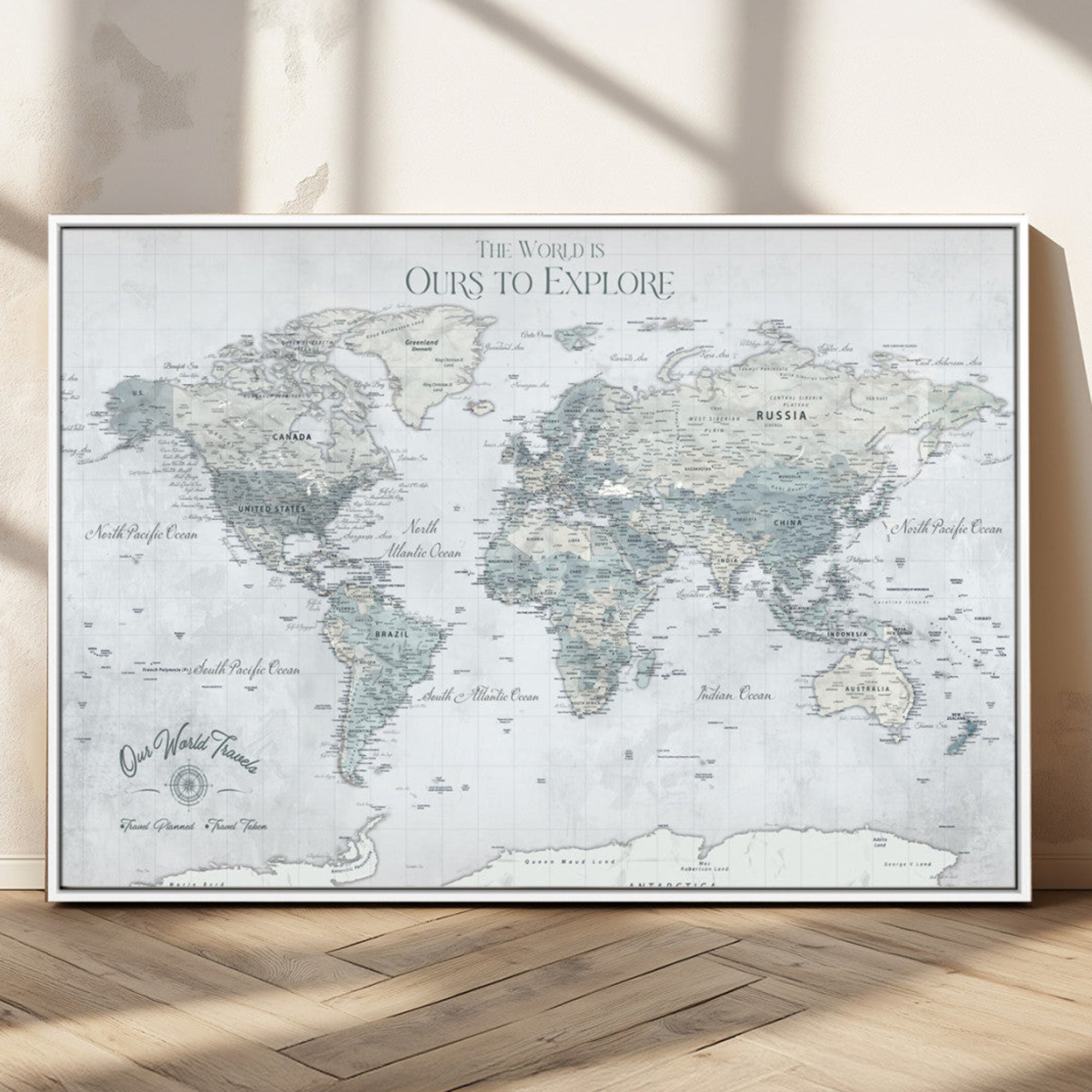 Rehber01-MGV-CV-36X24-Personalized Push Pin World Map Canvas Print – Custom Framed Travel Tracker Wall Art Large Map Artwork for Home, Office