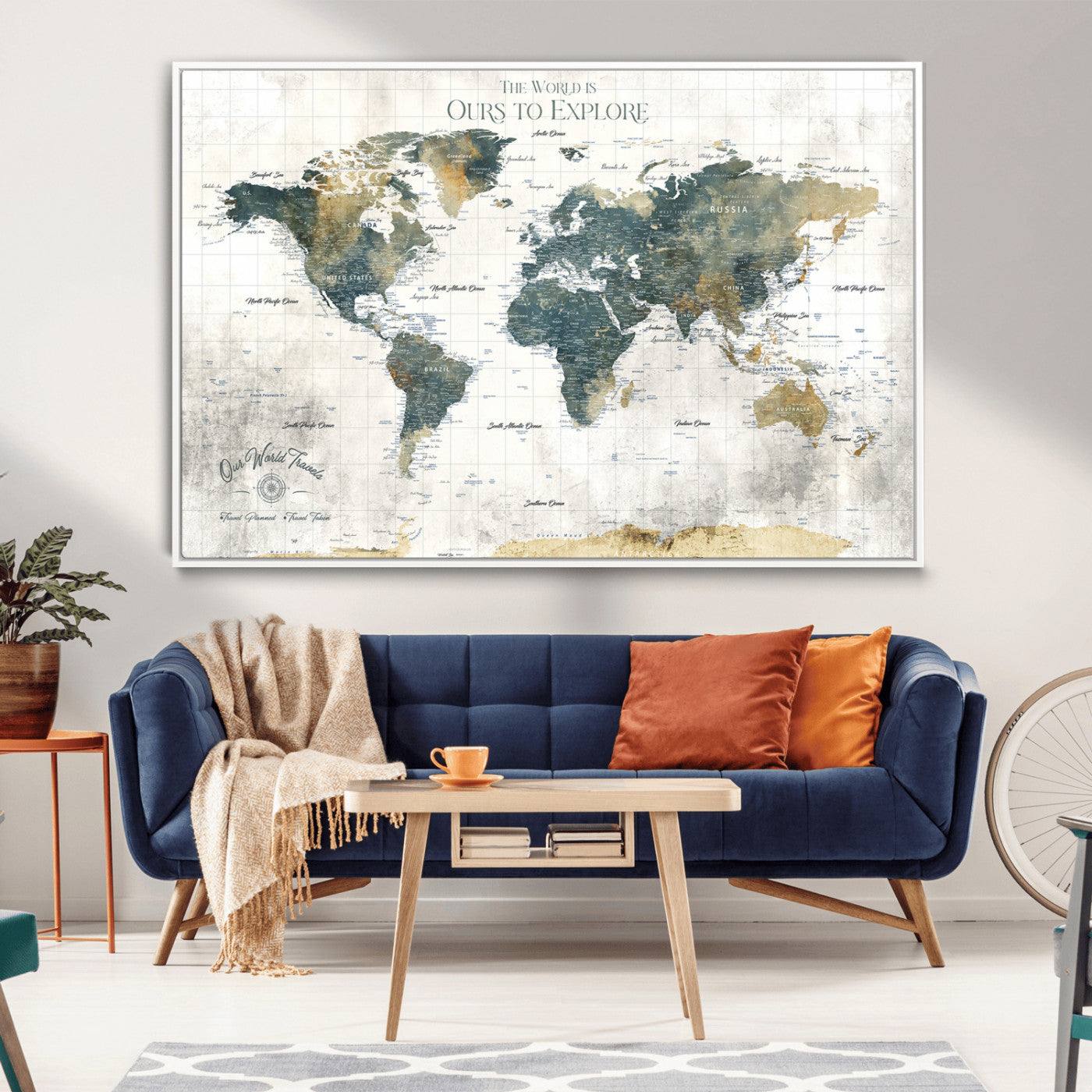 -Custom Push Pin World Map Wall Art Canvas Print – Adventure Travel Tracker Map with Pins Artwork for Home Office