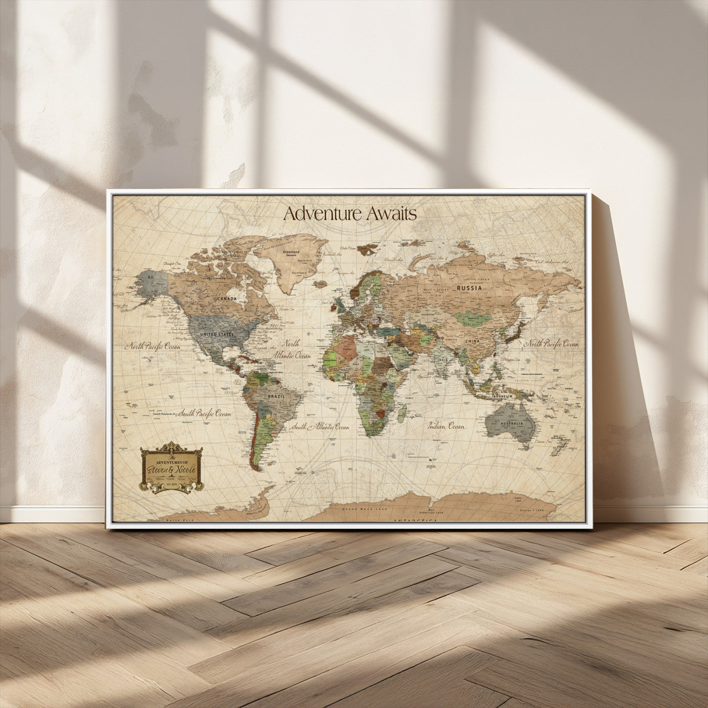 33020399-MGV-FC-36X24_White-Personalized World Map Canvas Print – Custom Push Pin Travel Tracker Map Anniversary Gift for Couples for Home, Office