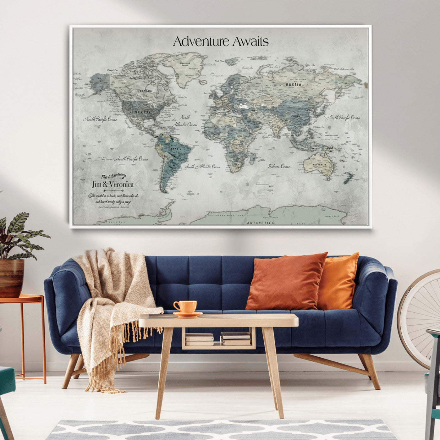 -Personalized Push Pin World Map Canvas Print – Custom Adventure Travel Map Framed Wall Art Gift for home, office