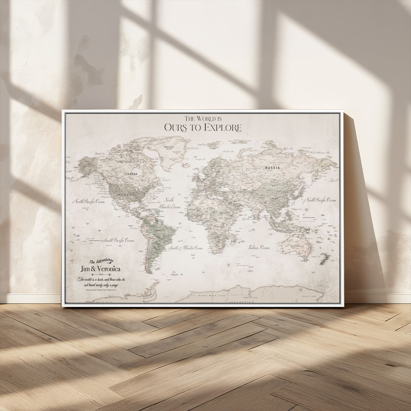 -Personalized Push Pin World Map Wall Art Canvas Print – Custom Framed Travel Tracker Gift for Couples or Family for home, office