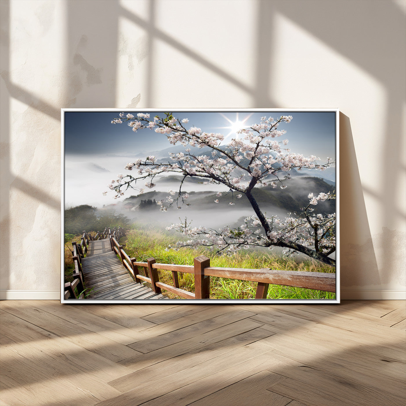 -Sakura Cherry Blossom Pathway Canvas Wall Art – Tranquil Walk Through Blossoming Nature – Ready to
