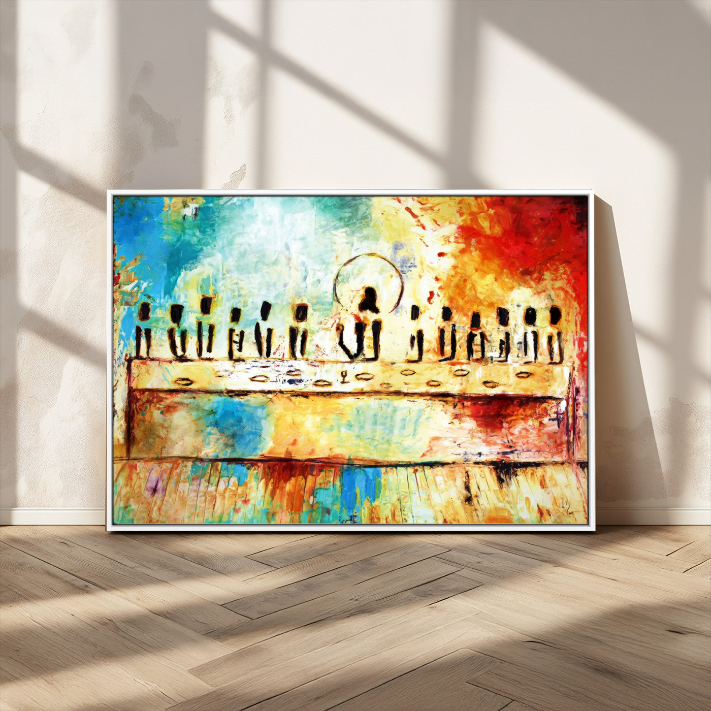 YKE34632598CR-MGV-FC-36X24_White-Abstract Last Supper Wall Art – Apostles Canvas Print Religious Painting Spiritual Decor for Home, Office