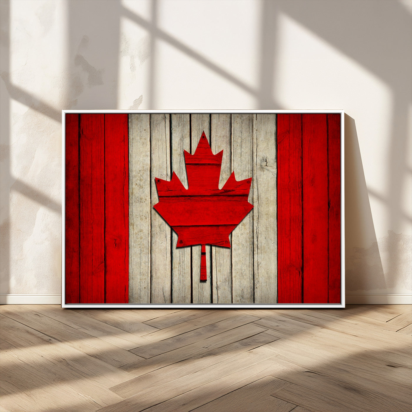 22674-MGV-CV-36X24-Rustic Canada Flag Wall Art – Framed Canadian Flag Canvas Print, Vintage Wood Texture Home or Office Decor