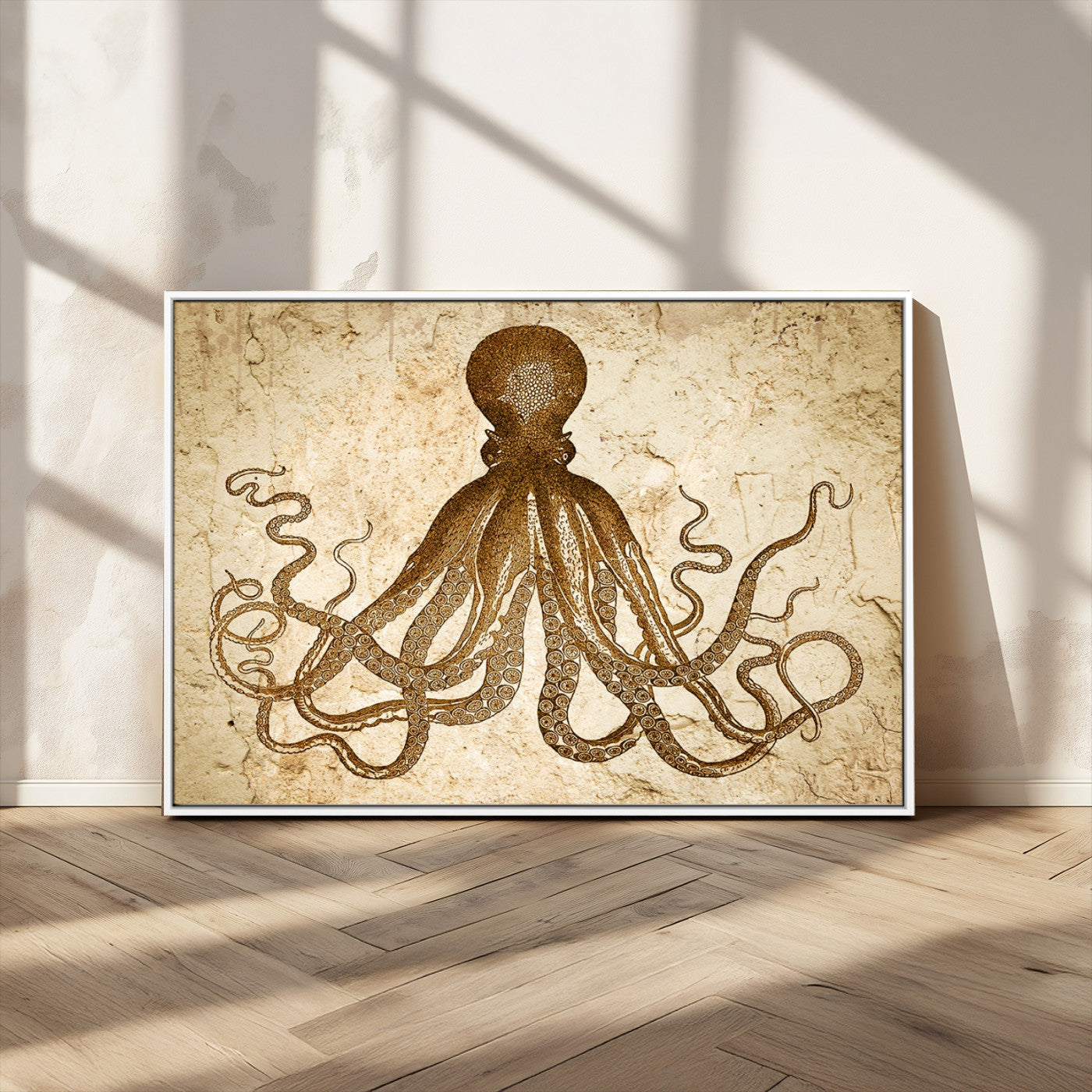 96154-MGV-CV-36X24-Sepia Octopus Wall Art Abstract Animal Canvas Print
