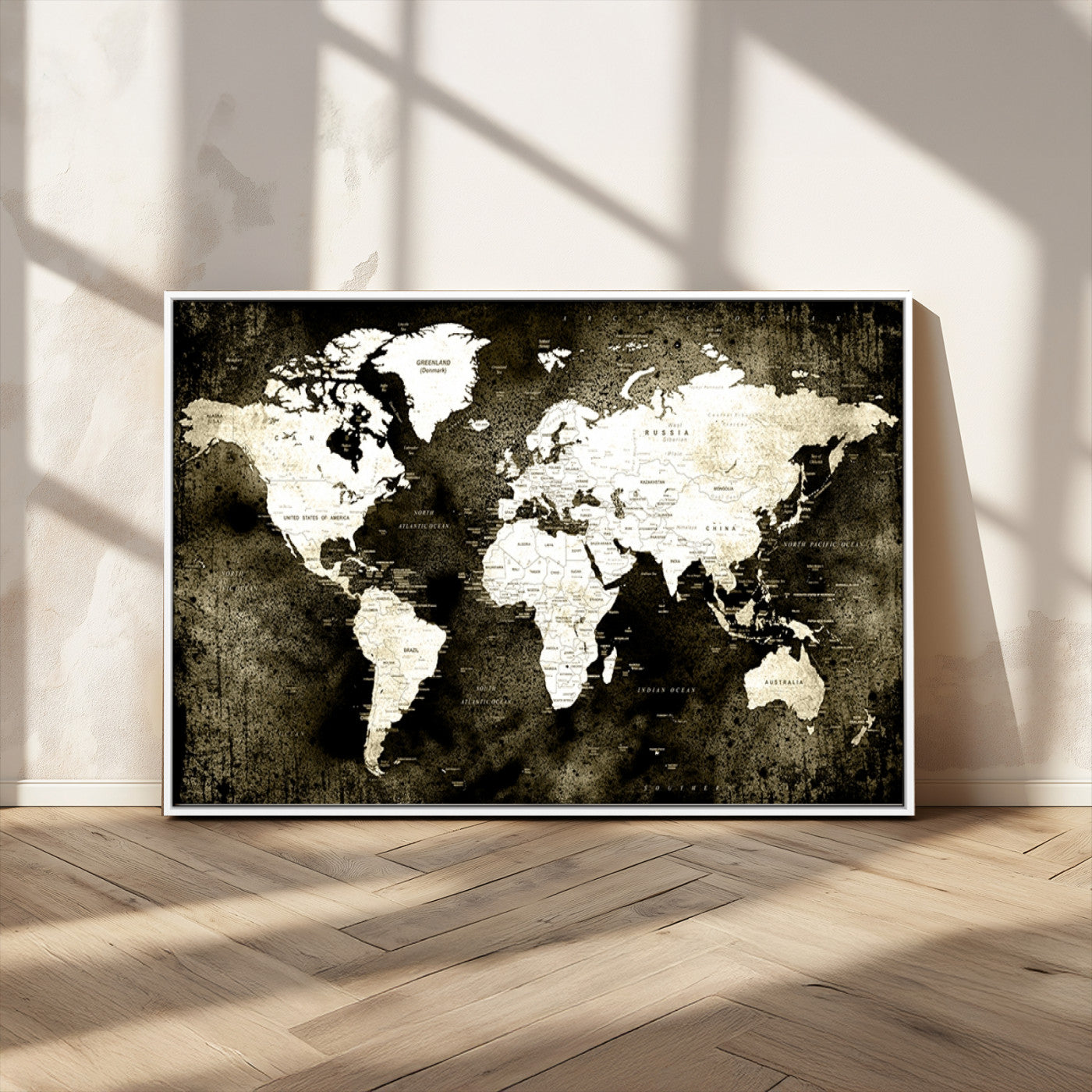 66737-MGV-CV-36X24-Vintage World Map Canvas Wall Art – Framed Push Pin Travel Map for Home and Office Decor, Rustic Wall Artwork for Travelers