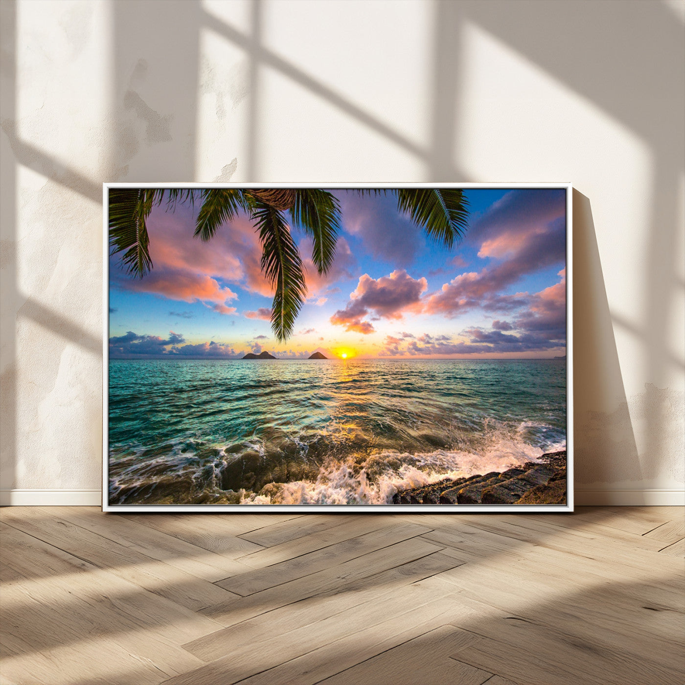-Framed Tropical Sunset Art Canvas Print