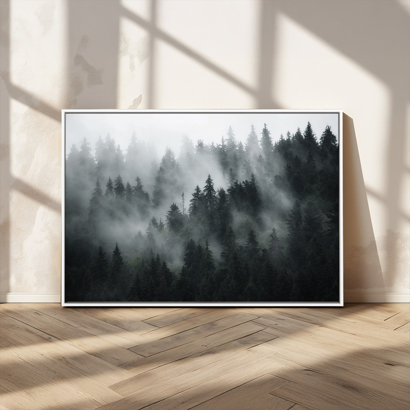 52359-MGV-CV-36X24-Foggy Forest Wall Art Canvas Print | 3 Panel Large Misty Landscape for Dining Room, Office, or