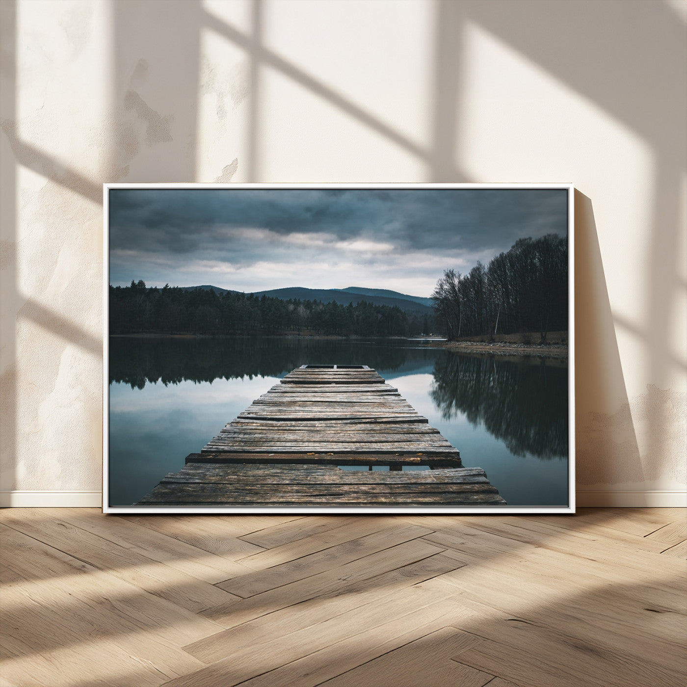 -Wooden Bridge Near Lake Wall Art Canvas Print