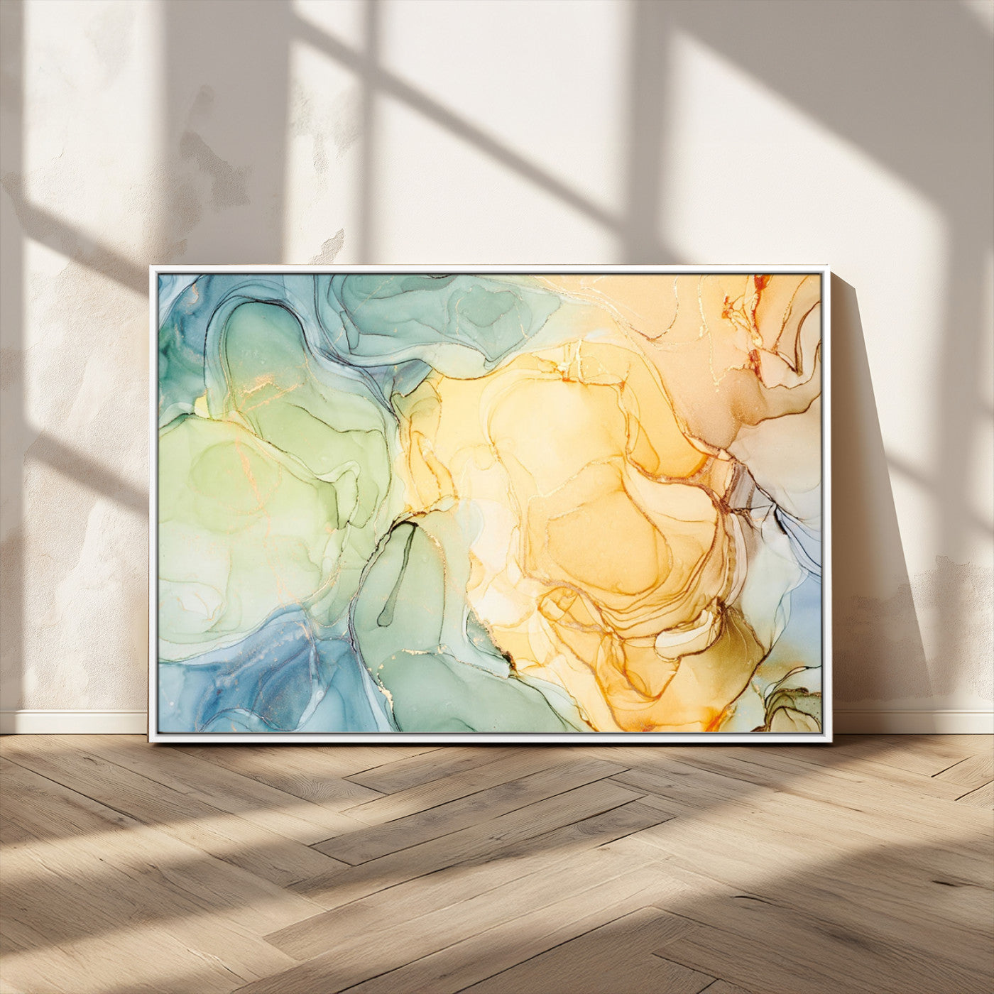 42195-MGV-CV-36X24-Green and Yellow Marble Fluid Effect Wall Art, Green and Yellow Marble Canvas Wall Art Print