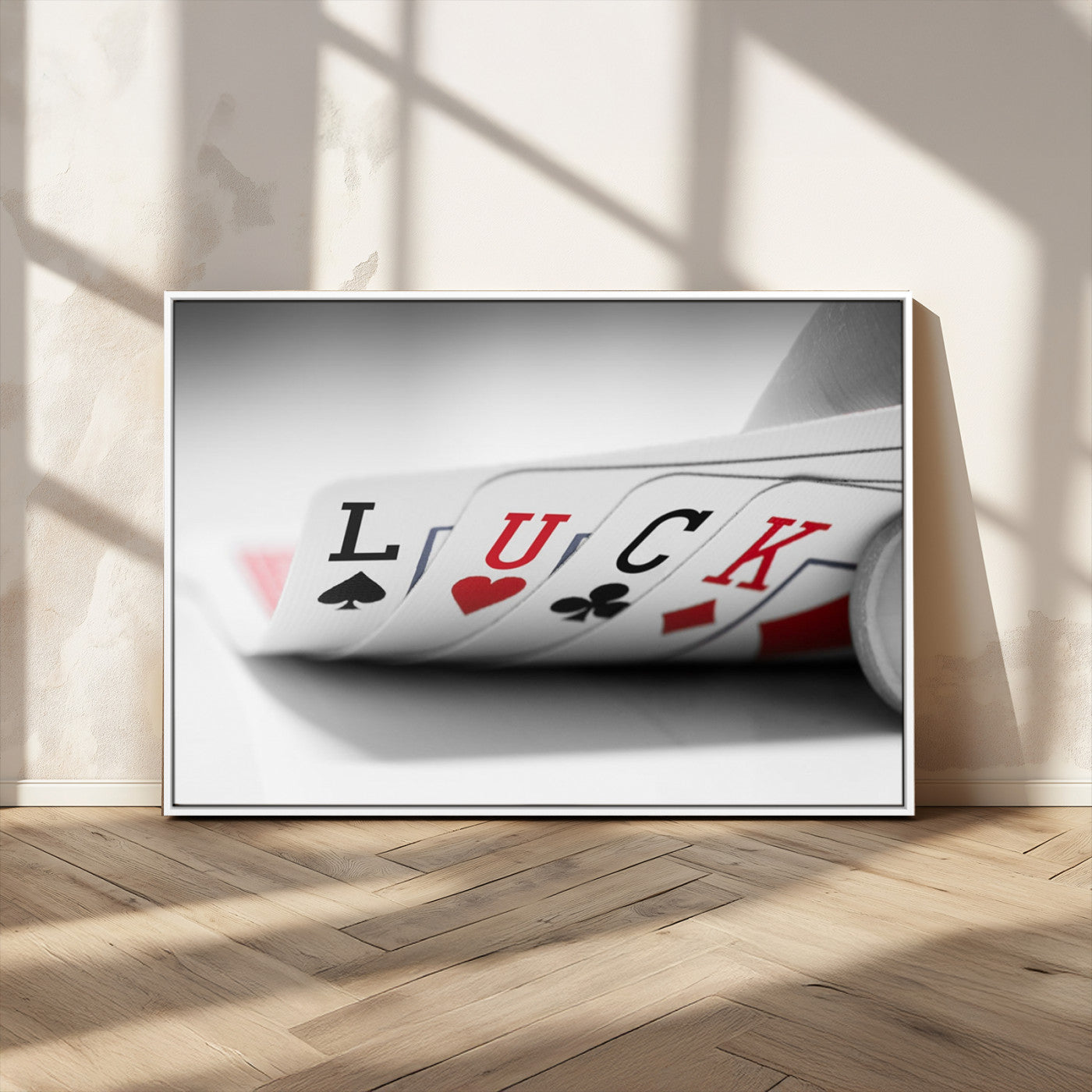 -Framed Luck Poker Cards Canvas – Modern Triptych Wall Art, Ready to Hang for Game Rooms