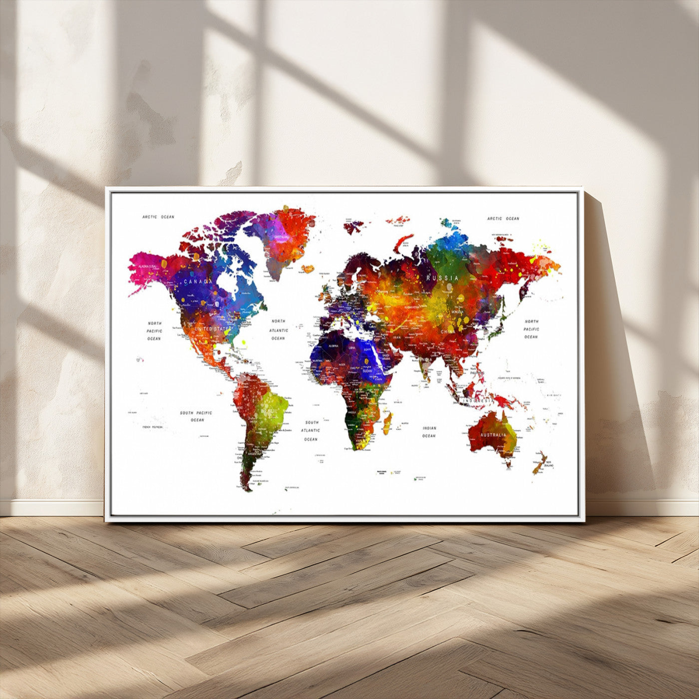 -Push Pin World Map Canvas Print – Travel Tracker Wall Art for Couples, Perfect Anniversary Gift for Home or Office Decor