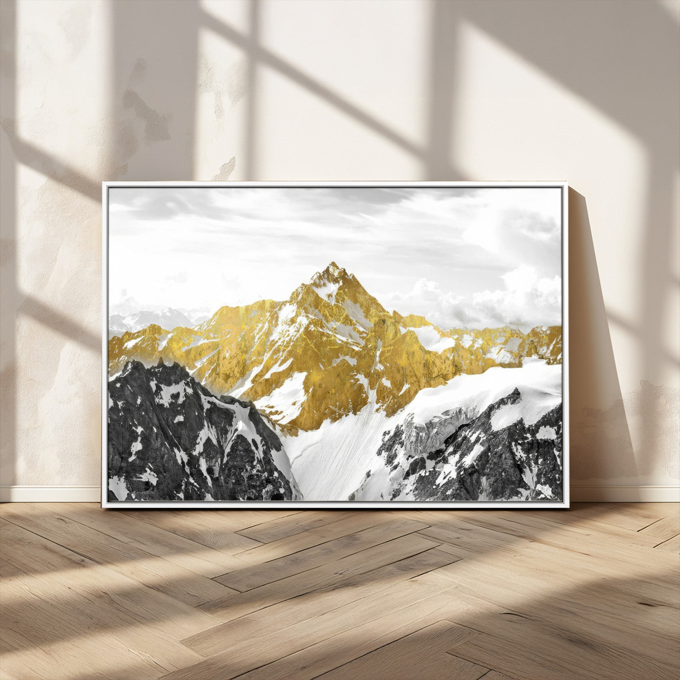 32102-MGV-CV-36X24-Gold Abstract Mountains Wall Art Print on Canvas, Nature Wall Art Print,