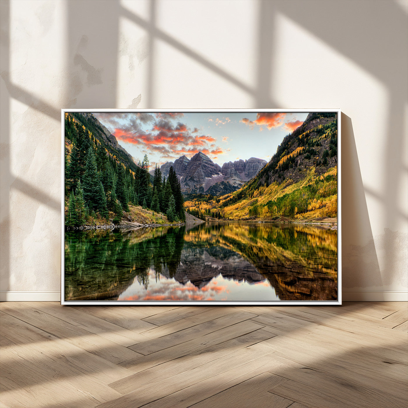 14376-MGV-CV-36X24-Maroon Bells Wall Art - Scenic Canvas Print of Maroon Bells in Autumn for Elegant Home or Office