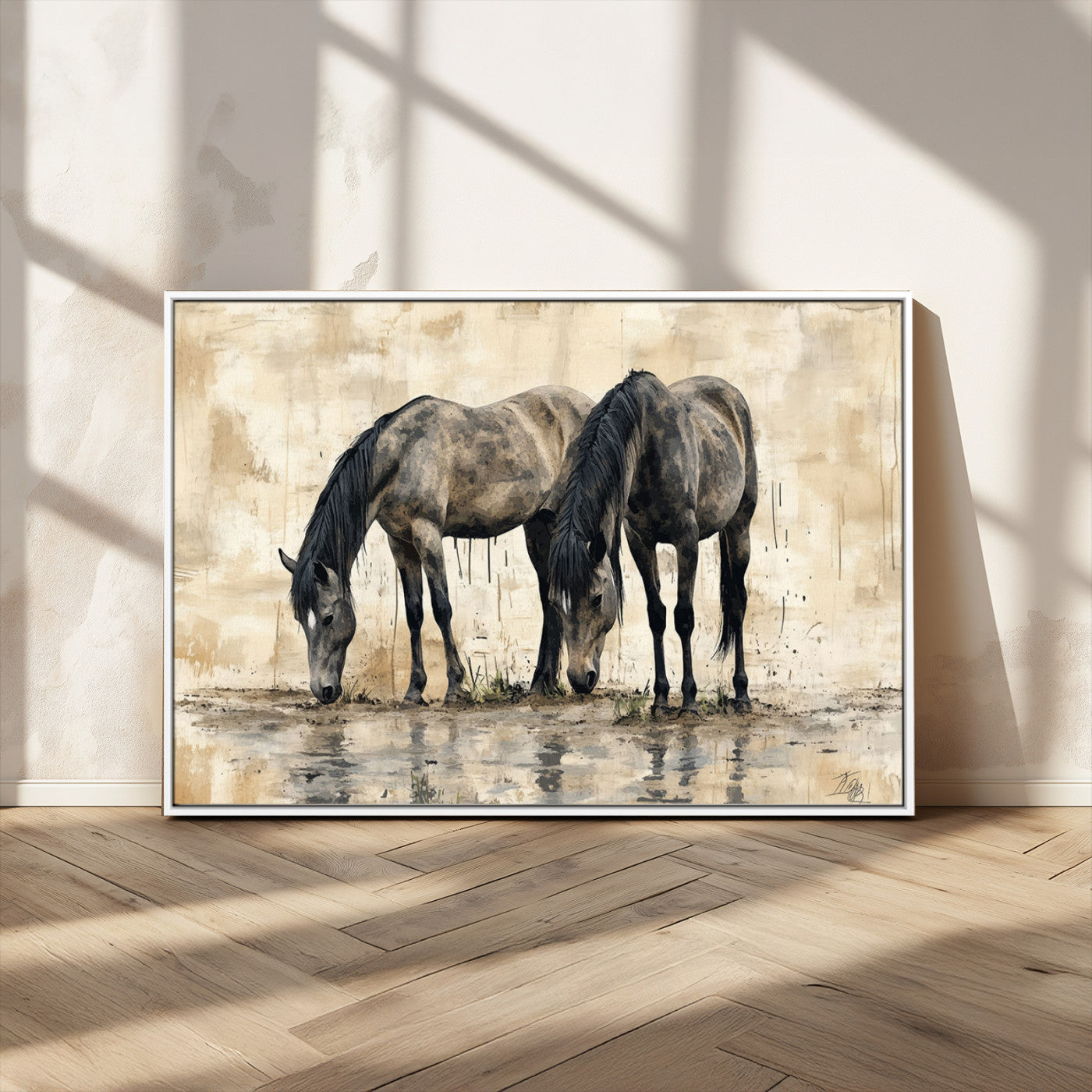 -Chinese Style Abstract Black Horses Wall Art Canvas Print - Abstract Horse Wall Art Canvas Print