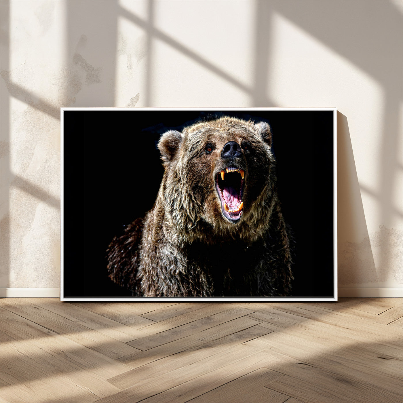 -Grizzly Bear Canvas Print | Wildlife Wall Art for Cabin Decor | Ready to Hang Framed