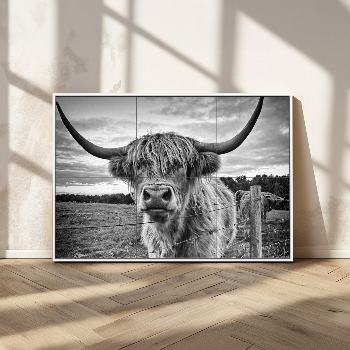 71937-MGV-CV-36X24-Scottish Highland Cow Canvas Wall Art Farmhouse Decor, Framed Scottish Highland Cow Print