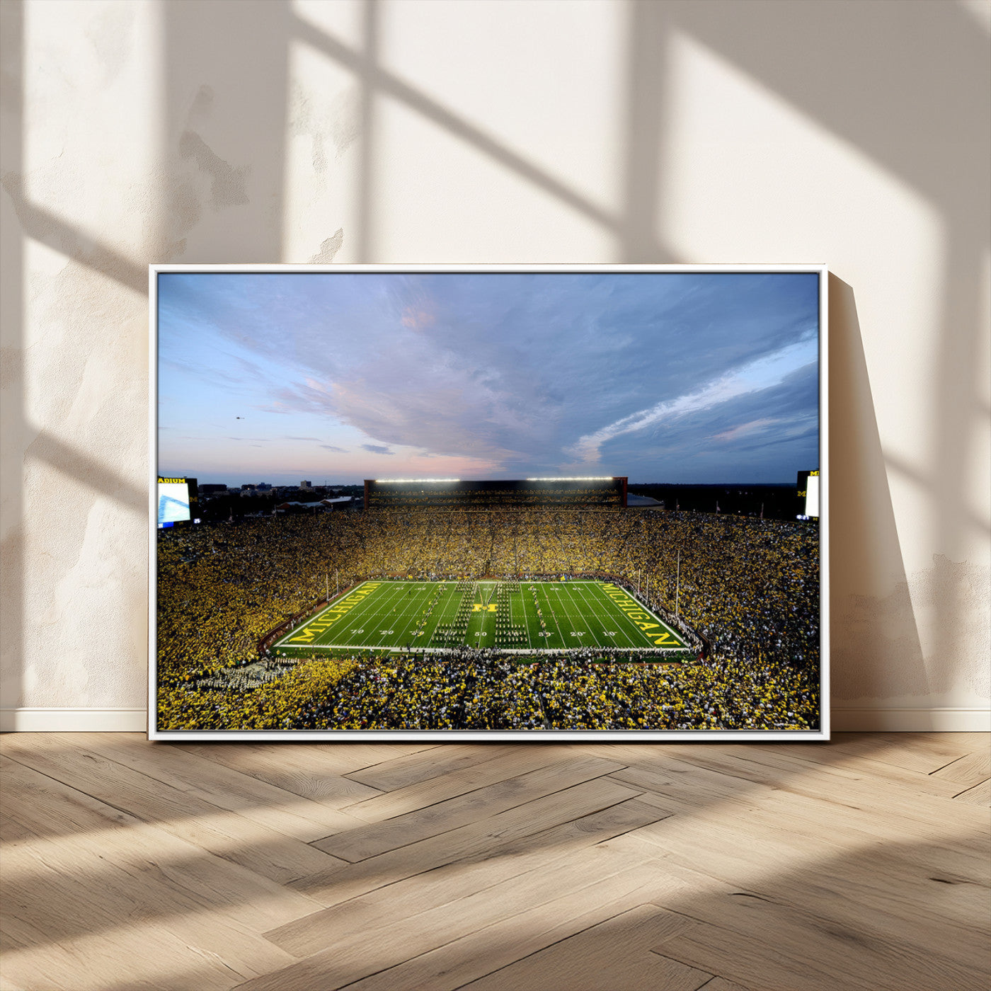82641-MGV-FC-36X24 - Michigan Stadium Wall Art Canvas Print, Vibrant Game Day Crowd and Sunset Sky Football Field Artwork for Home, Office