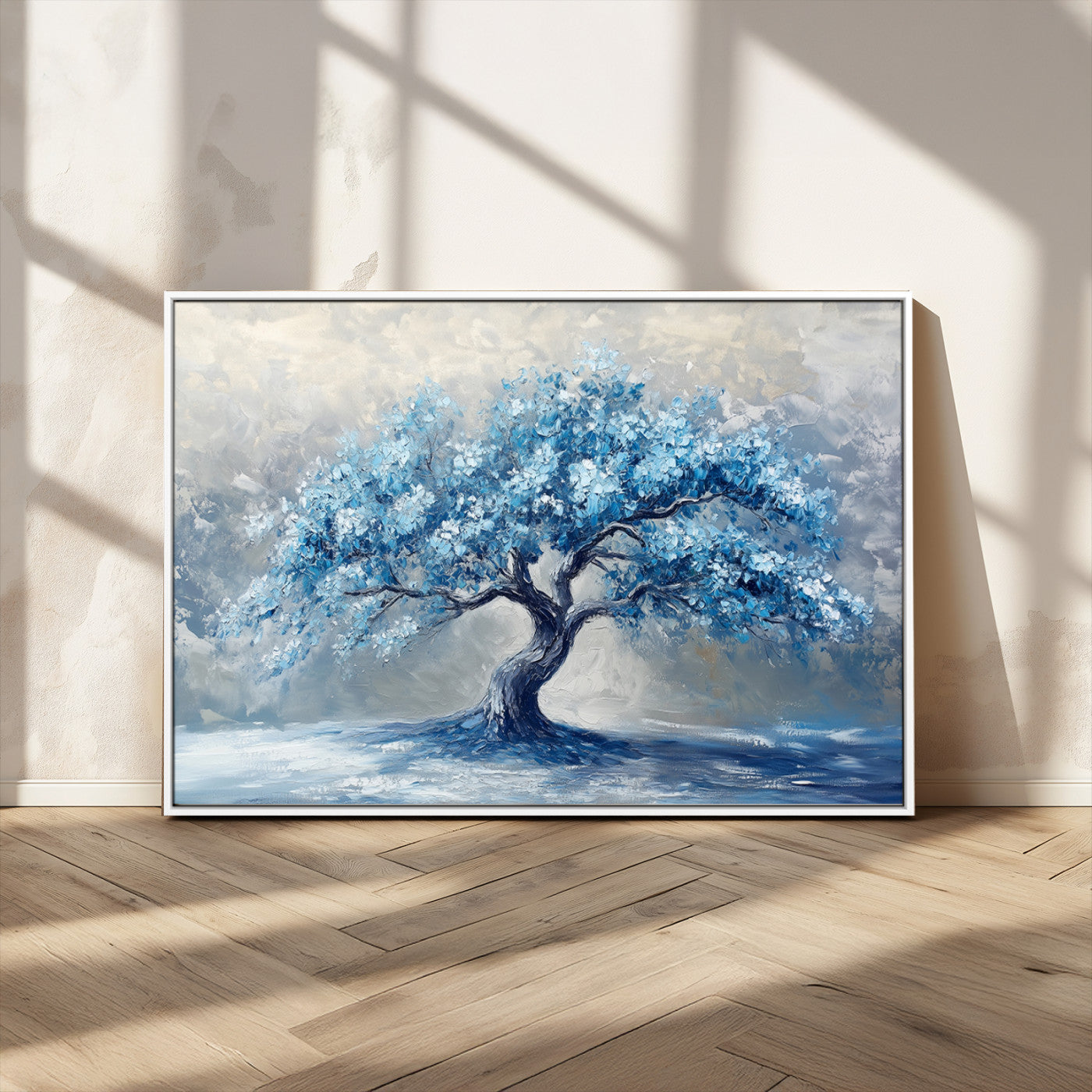 56105-MGV-FC-36X24_White-Abstract Blue Tree Art Canvas Print, Majestic Tree Wall Art Print for Farmhouse Decor