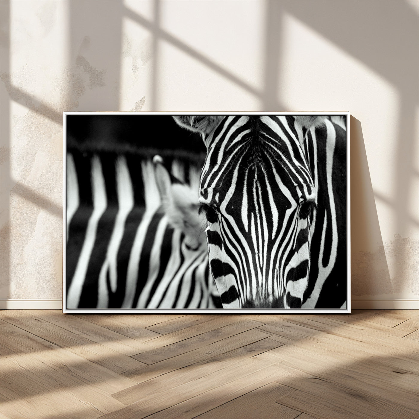 MGV-FC-36X24 - Zebra Wall Art – Close Up Black and White Animal Print, Bold Safari Decor for Living Room, Office, or Bedroom