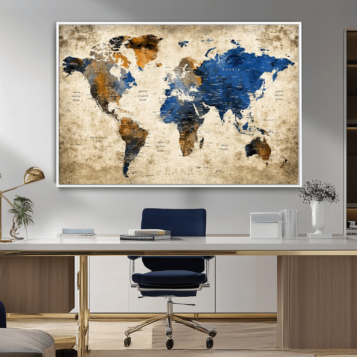 82930-MGV-FC-36X24_White-Push Pin World Map Canvas Print – Travel Tracker Wall Art for Couples, Perfect Anniversary Gift for Home or Office Decor