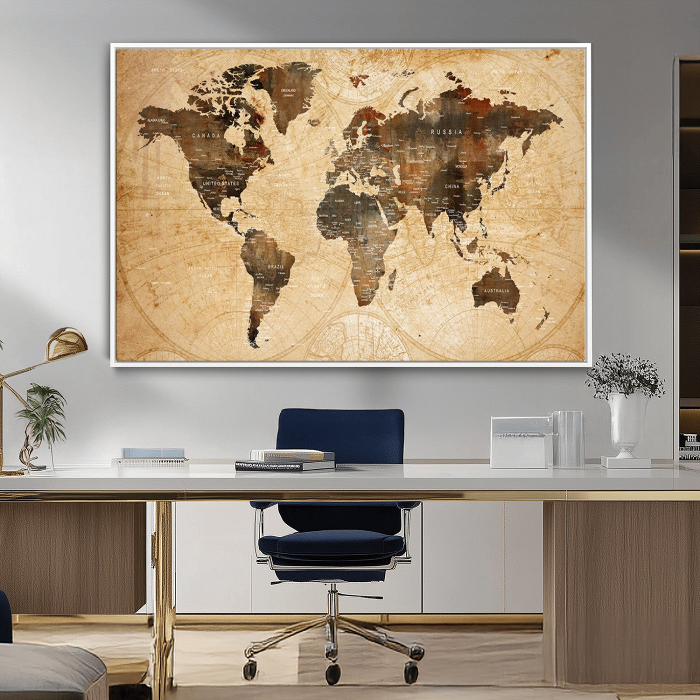 13813-MGV-CV-36X24-Push Pin World Map Canvas Print – Framed Travel Tracker Wall Art for Couples, Perfect Anniversary Gift and Home Decor