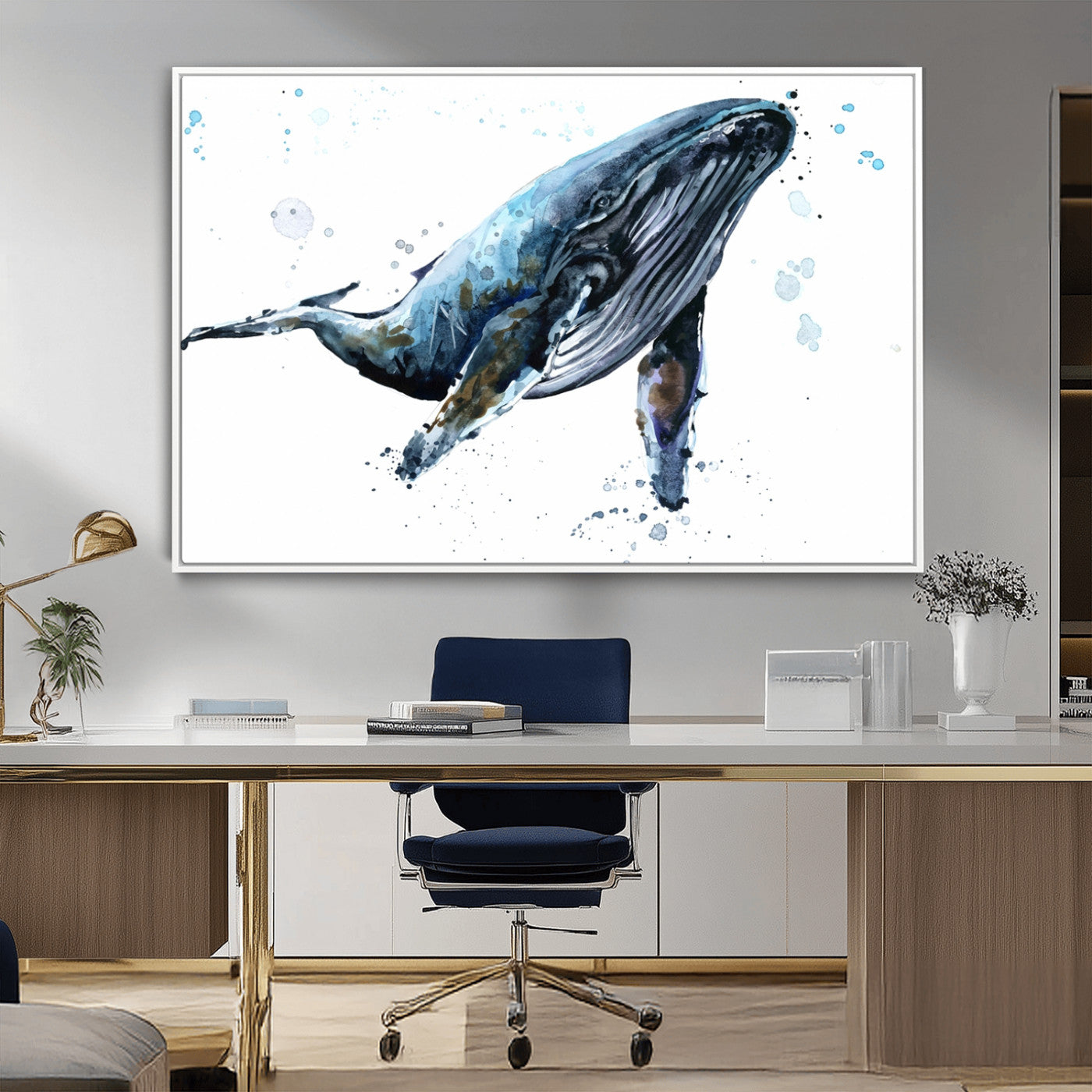 -Watercolor Whale Wall Art Canvas Print