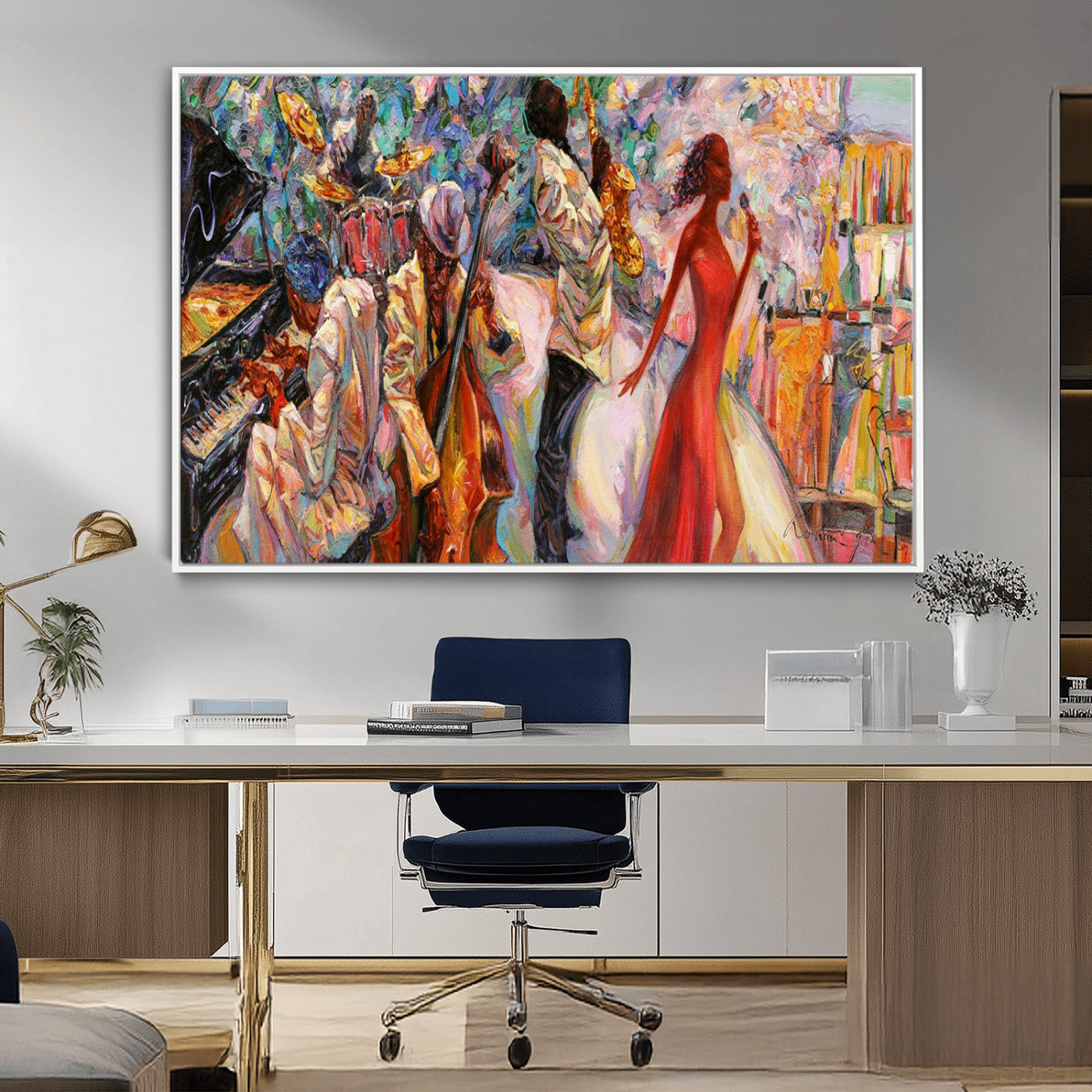 -Abstract Afro American Jazz Canvas Wall Art | Music-Inspired Painting for Dining Room, Living Room,