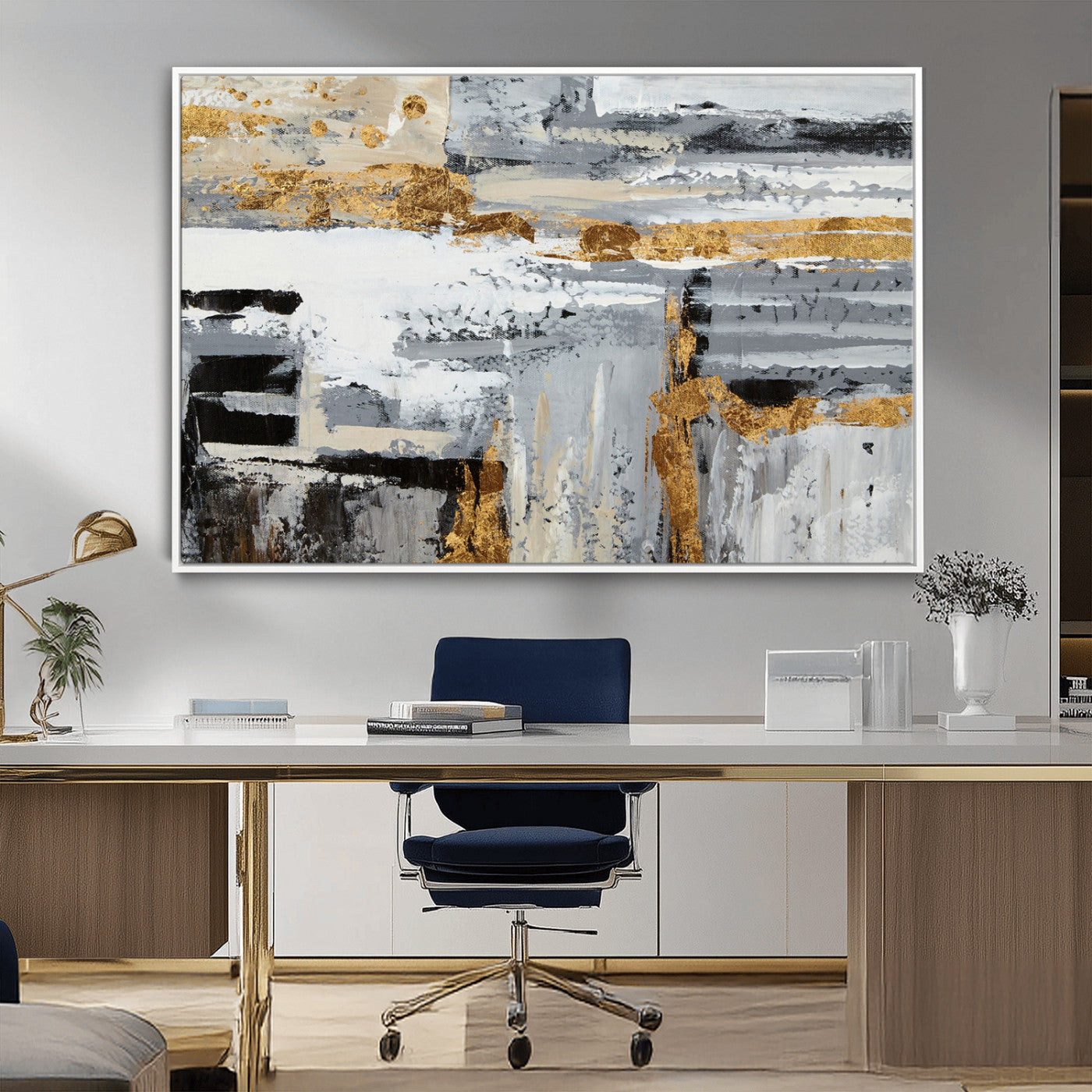 43177-MGV-CV-36X24-Abstract Painting Canvas Wall Art Print Paint Drip Art Brush Strokes Gray Artwork