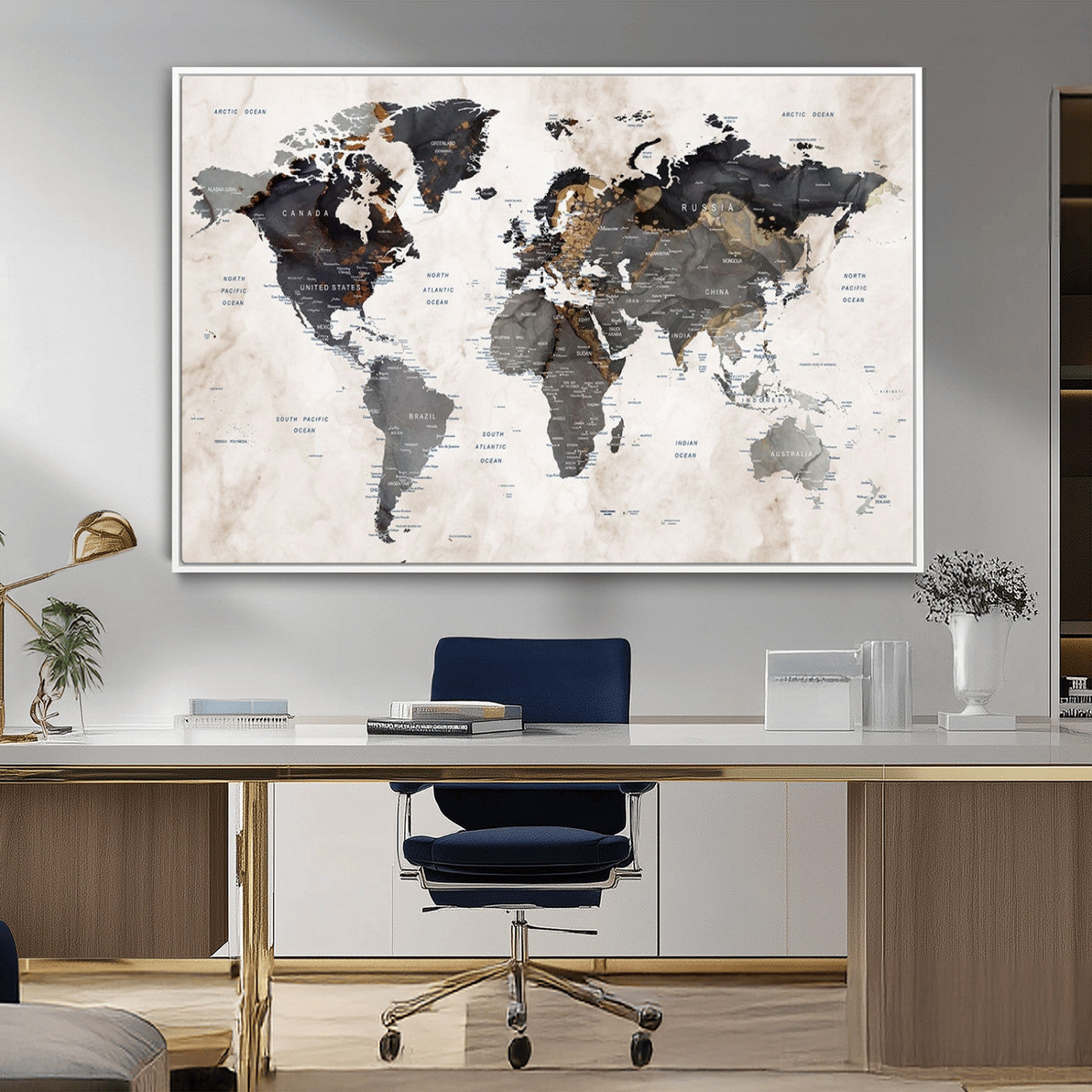 48937-MGV-CV-36X24-Push Pin World Map Canvas Print – Framed Travel Tracker Wall Art for Couples, Romantic Anniversary Gift and Home Decor