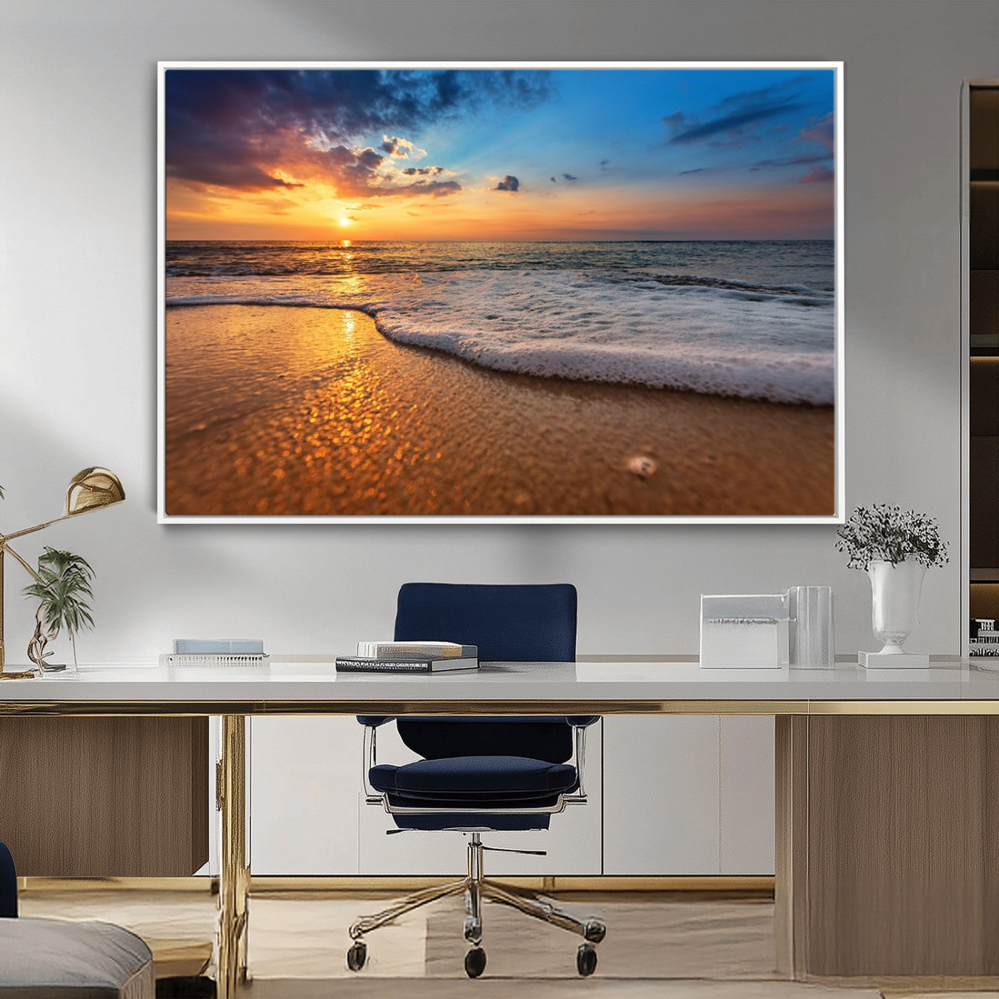 -Sunset and Beach at Night Wall Art Canvas Print
