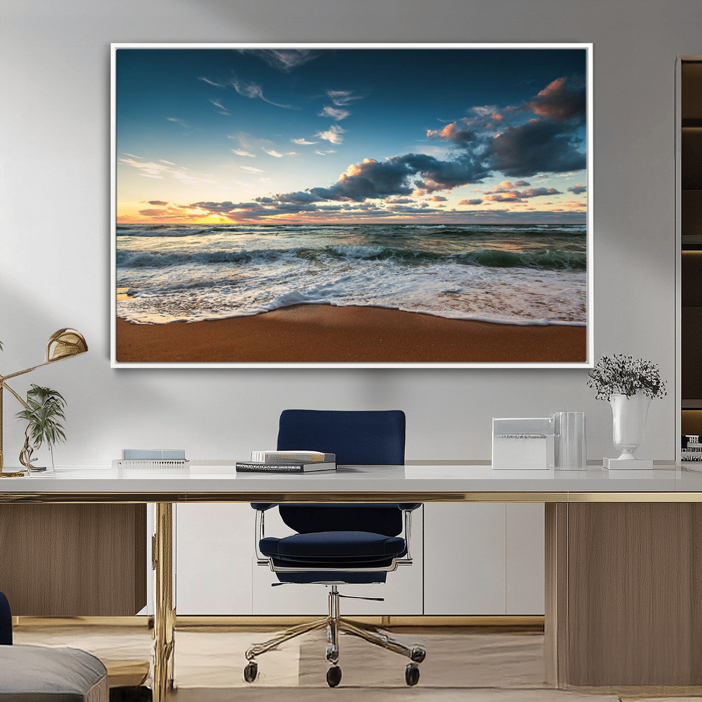 58103-MGV-CV-36X24-Ocean Beach Wall Art Canvas Print Sunset Artwork Print Coastal Wall Art