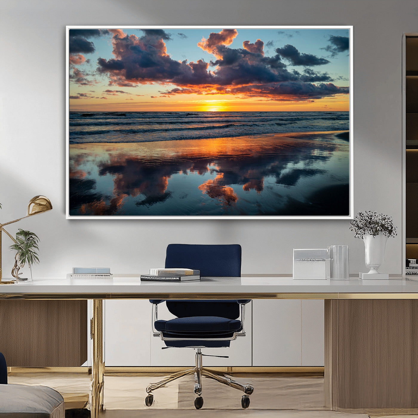 44145-MGV-CV-36X24-Beach Sunset Print - Stunning Ocean Canvas Artwork with Sunset Reflection Design for Elegant Home or